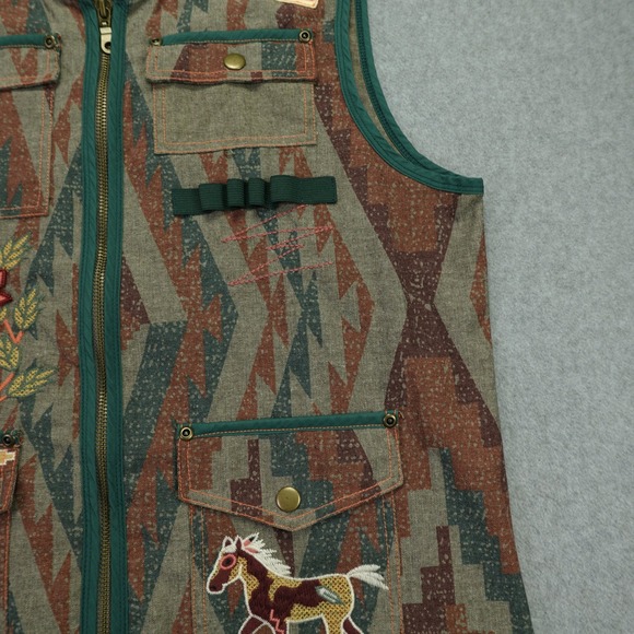 Double D Ranch Vest Womens Medium Brown Southwestern Embroidered Horse Zip Up - Picture 4 of 15